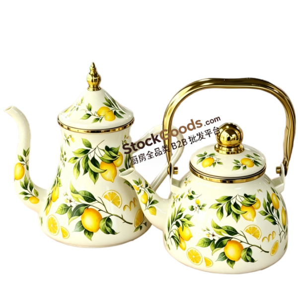 1.2L Premium Middle East Style Enamel Coffee Kettle with Golden Fittings